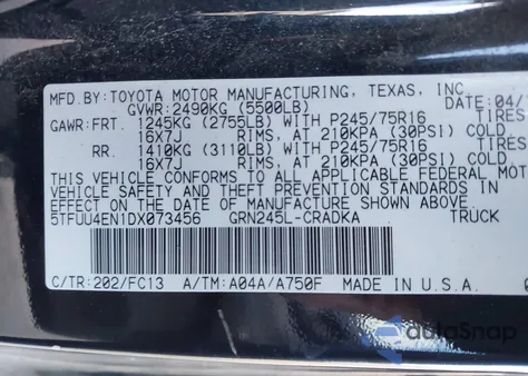 2013 Toyota Tacoma Base V6 from USA, damaged, VIN 5TFUU4EN1DX073456